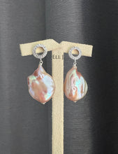 Load image into Gallery viewer, Large Peach Rainbow Flat Baroque Pearls Silver CZ Studs