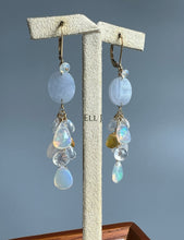 Load image into Gallery viewer, Type A Burmese Lavender Jadeite, Ethiopian Opal, Rainbow Moonstone 14KGF Earrings