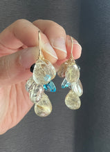Load image into Gallery viewer, Golden Rutile, Swiss Blue Topaz, Blue Sapphire 14KGF Earrings