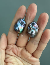 Load image into Gallery viewer, #13: Peacock Black Baroque Pearl Earring Studs