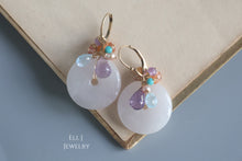 Load image into Gallery viewer, Large Type A Burmese Lavender Jadeite Donuts with Gemstones 14KGF Earrings