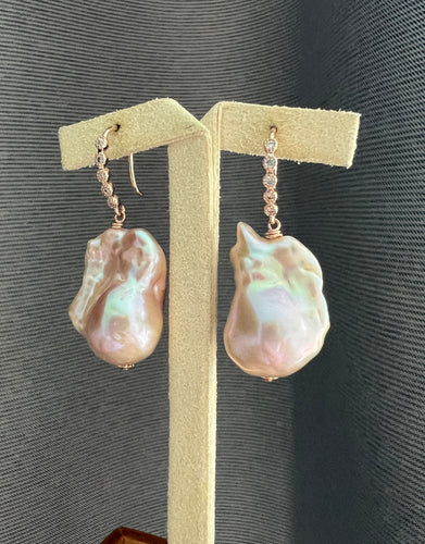 Rare Pink Peach Baroque Pearls 14kRGF Earrings