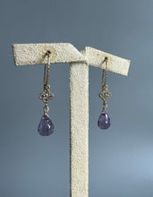 Load image into Gallery viewer, Amethyst Drops, CZ Clovers 14KGF Earrings
