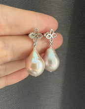 Load image into Gallery viewer, Rainbow Soft Pink Freshwater Pearl Fleur de Lis Earrings