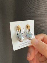 Load image into Gallery viewer, Silver Pearls on Gold Oval Earring Studs
