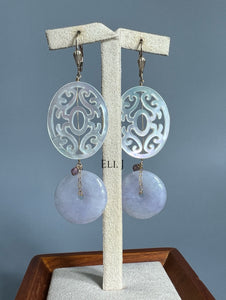 Type A Burmese Intense Lavender Jadeite, MOP 14KGF Earrings