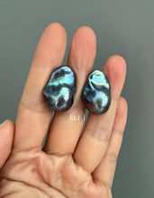 Load image into Gallery viewer, #5: Peacock Black Baroque Pearl Earring Studs