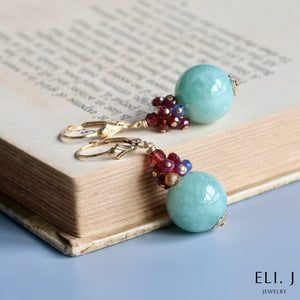 Apple Green Type A Burmese Jade Balls & Gemstone Earrings