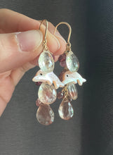 Load image into Gallery viewer, [Rare] Oregon Sunstone, MOP Dolphins, Pink Tourmaline 14KGF Earrings