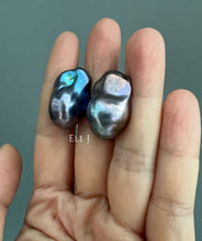Load image into Gallery viewer, #7: Peacock Black Baroque Pearl Earring Studs