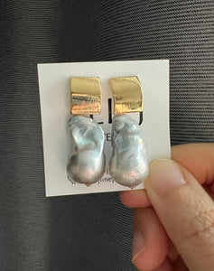 Large Silver Baroque Pearl Earrings 14KGF