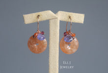 Load image into Gallery viewer, Orange Donuts (Quartz) with Brown Diamond Drops, Tanzanite &amp; Gems 14KRGF Earrings