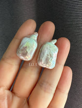 Load image into Gallery viewer, Large Pink Rectangular Keshi Pearl Earring Studs