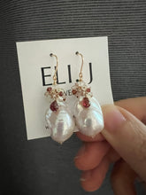 Load image into Gallery viewer, Ivory Baroque Pearls, Garnet, Gemstones 14KGF Earrings