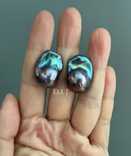 Load image into Gallery viewer, #9: Peacock Black Baroque Pearl Earring Studs