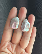 Load image into Gallery viewer, Large Pink Rectangular Keshi Pearl Earring Studs