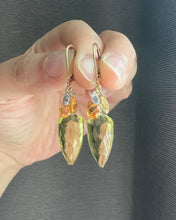 Load image into Gallery viewer, Lemon Quartz Pendulum, Orange Garnet, Blue Sapphire 14KGF Earrings