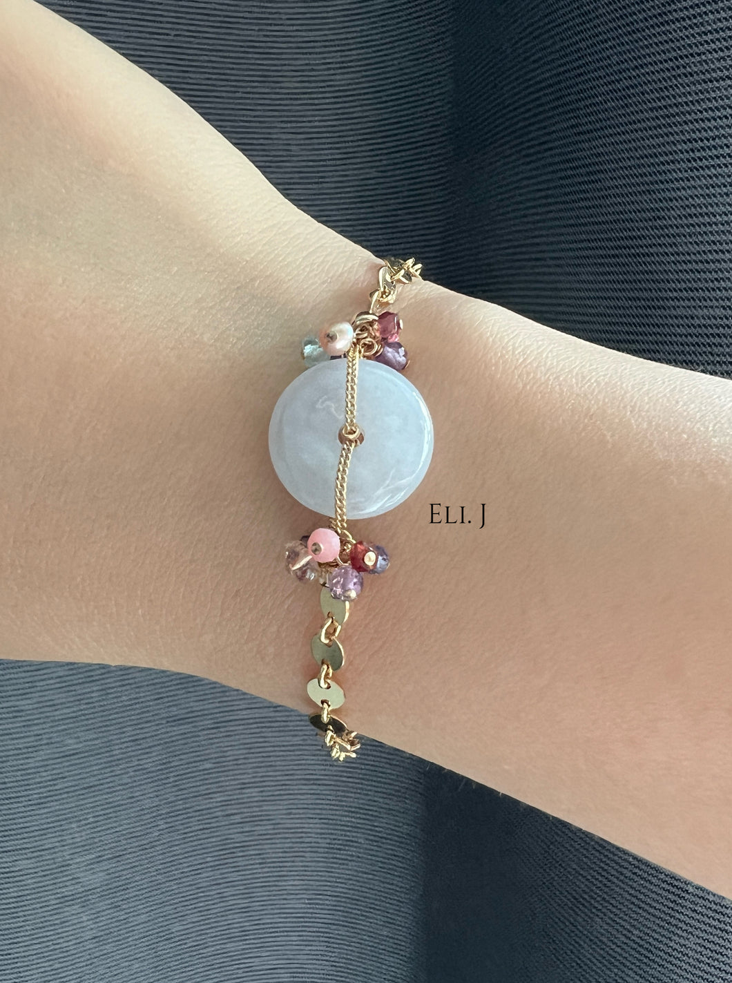 Type A Burmese Lavender Jadeite, Gemstones 14KGF Bracelet