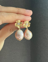 Load image into Gallery viewer, Rare Large Peach-Pink Floral Pearl Earrings