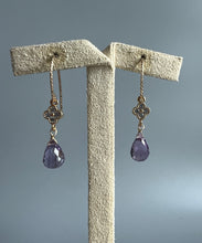 Load image into Gallery viewer, Amethyst Drops, CZ Clovers 14KGF Earrings