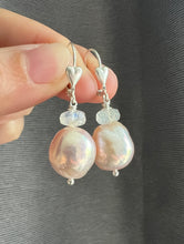 Load image into Gallery viewer, Large Soft Pink Rainbow, Rainbow Moonstone 925 Silver Earrings