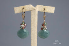 Load image into Gallery viewer, Type A Burmese Green Jadeite Shells &amp; Gems 14KGF Earrings