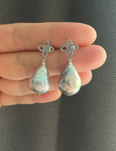 Load image into Gallery viewer, Rainbow Silver Freshwater Pearl Fleur de Lis Earrings