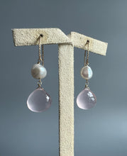 Load image into Gallery viewer, Rose Quartz, Ivory Keshi Pearls 14KGF Earrings