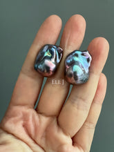 Load image into Gallery viewer, #8: Peacock Black Baroque Pearl Earring Studs
