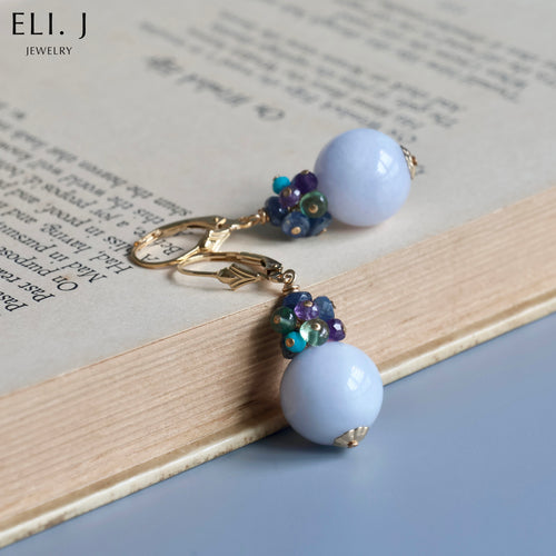 Lavender Type A Burmese Jadeite Balls & Gemstone Earrings