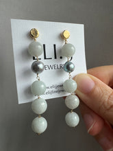 Load image into Gallery viewer, Jade Balls, Silver Akoya Pearl Dangle Earrings