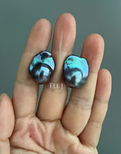 Load image into Gallery viewer, #12: Peacock Black Baroque Pearl Earring Studs