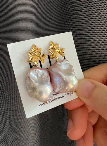 Pink Baroque Pearl Earrings 14KGF