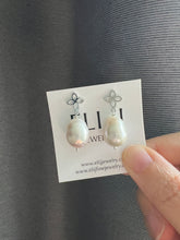 Load image into Gallery viewer, Ivory Jelly Bean Pearls Fleur de Lis Silver Earring Studs