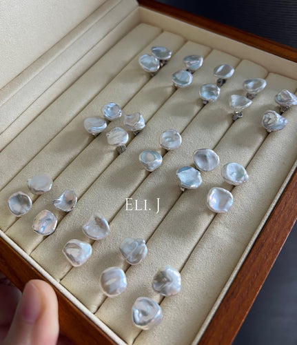 Ivory Keshi Pearl Earring Studs (Smaller & Flatter)