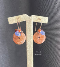 Load image into Gallery viewer, Orange Donuts (Quartz) with Brown Diamond Drops, Tanzanite &amp; Gems 14KRGF Earrings