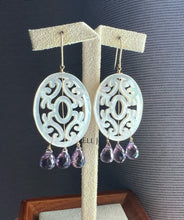 Load image into Gallery viewer, Carved Mother of Pearl, Amethyst 14KGF Earrings