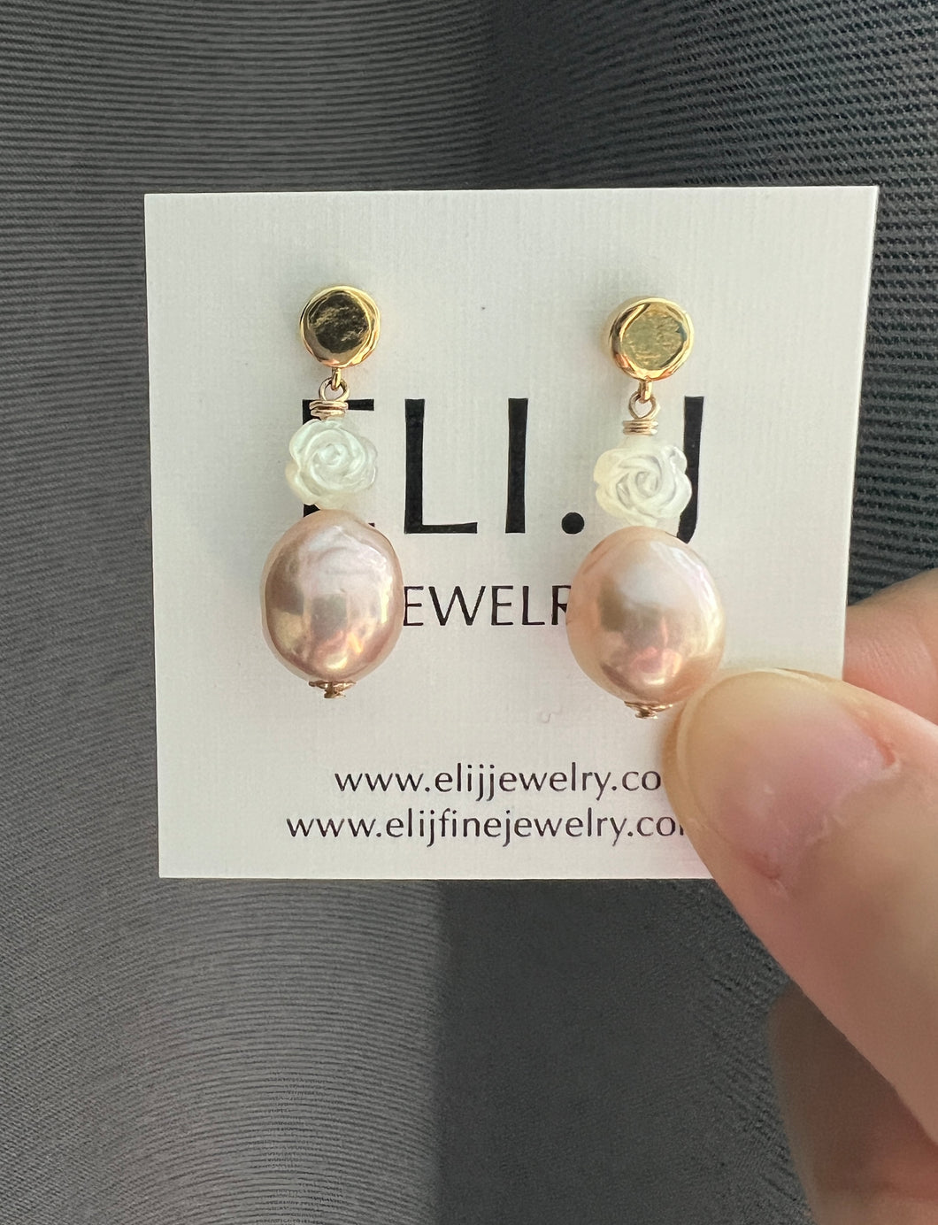 Rainbow-Pink Gold Pearls, MOP Rose, Gold Earring Studs