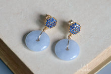 Load image into Gallery viewer, Type A Burmese Bluish Lavender Jadeite Donuts on Blue CZ Earring Studs 14KGF
