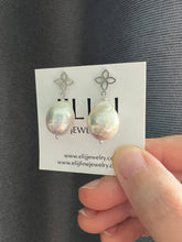 Load image into Gallery viewer, Ivory-Rainbow Pearl Silver Fleur De Lis Earring Studs