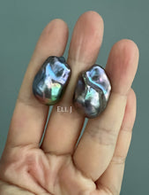 Load image into Gallery viewer, #13: Peacock Black Baroque Pearl Earring Studs