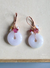 Load image into Gallery viewer, Type A Burmese Lilac Lavender Jadeite Donuts, Tourmaline &amp; Gemstone 14KRGF Earrings