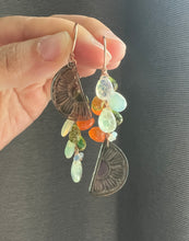 Load image into Gallery viewer, Smoky Quartz Orange Slices, Carnelian, Tsavorite, Opal, Peridot 14KRGF MismatchedEarrings