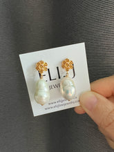 Load image into Gallery viewer, Large Ivory (Jelly Bean) Pearl Floral Earring Studs