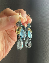 Load image into Gallery viewer, [RARE] Santa Maria Aquamarine, Rutile, London Blue Topaz, Lemon Quartz 14KGF Earrings