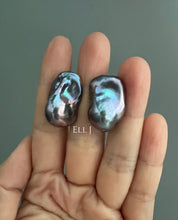 Load image into Gallery viewer, #11: Peacock Black Baroque Pearl Earring Studs