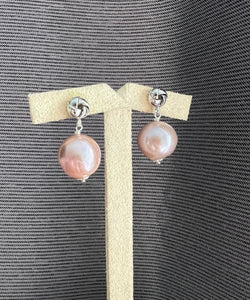 Pink-Peach Pearls Silver Knot Stud Earrings