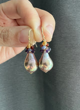 Load image into Gallery viewer, [RARE] Rainbow Purple-Gold Edison Pearls &amp; Gems 14KGF Earrings