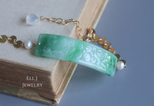 Load image into Gallery viewer, [EXCLUSIVE] Type A Burmese Green Jade Bar, Pearl Bracelet 14KGF