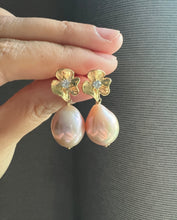 Load image into Gallery viewer, Rare Large Peach-Pink Floral Pearl Earrings